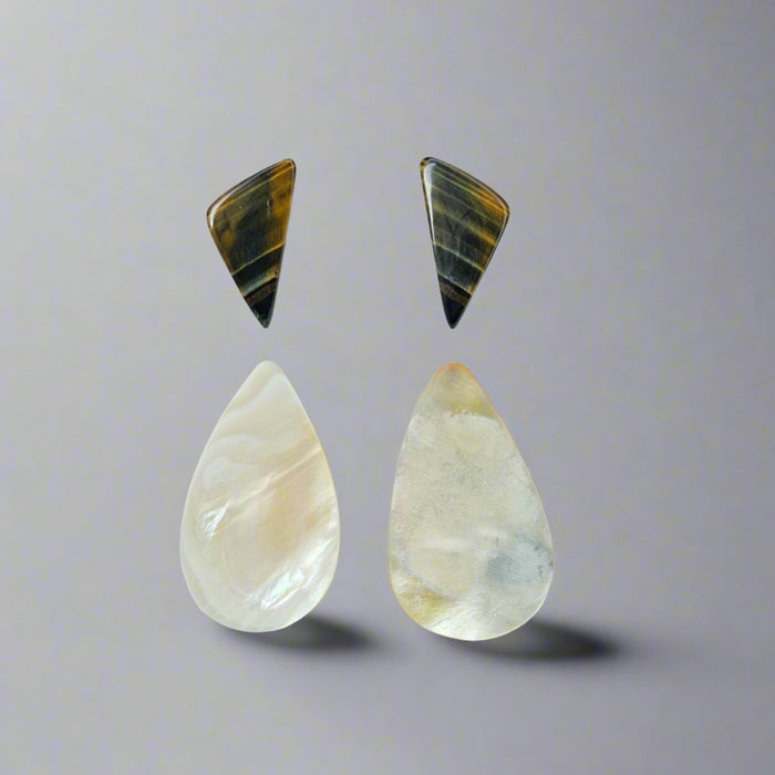 1 Card Of Natural Mother Of Pearl & Tiger Eye| Pear & Fancy Shape | Size:23-36mm - The LabradoriteKing