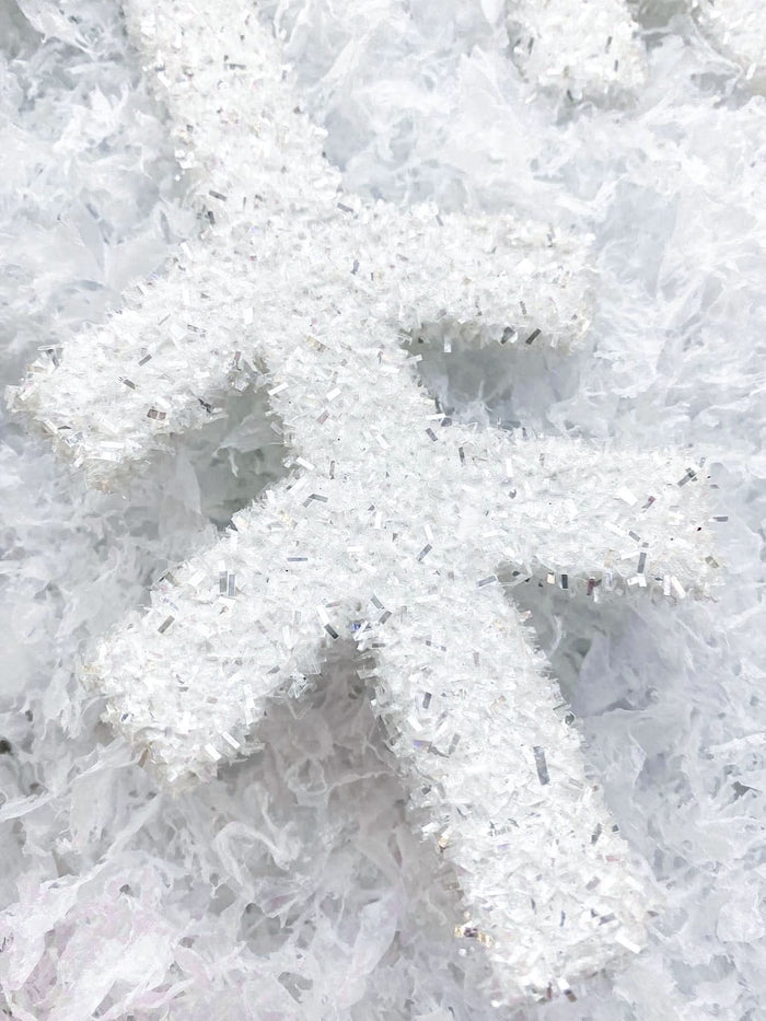 Dekra-Lite 24" Silver Geometric Snowflake w/ White Glitter Close Up