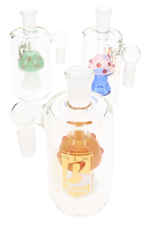 Assorted 6B Glass mushroom ash catchers with clear chambers and colorful internal mushroom designs