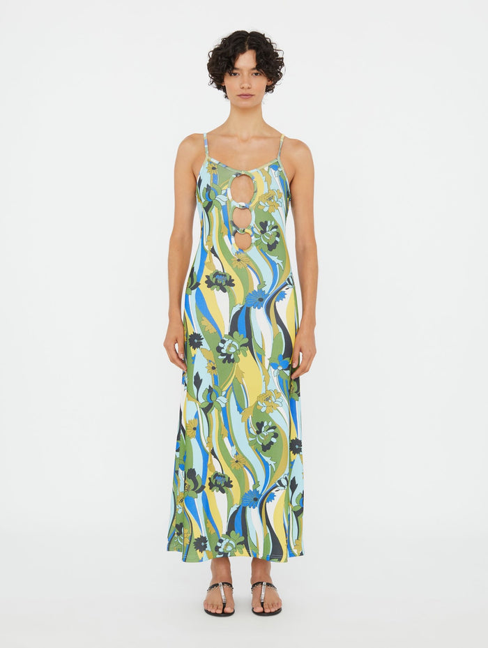 Acidic Floral Linked Chain Rib Dress in Acidic Floral