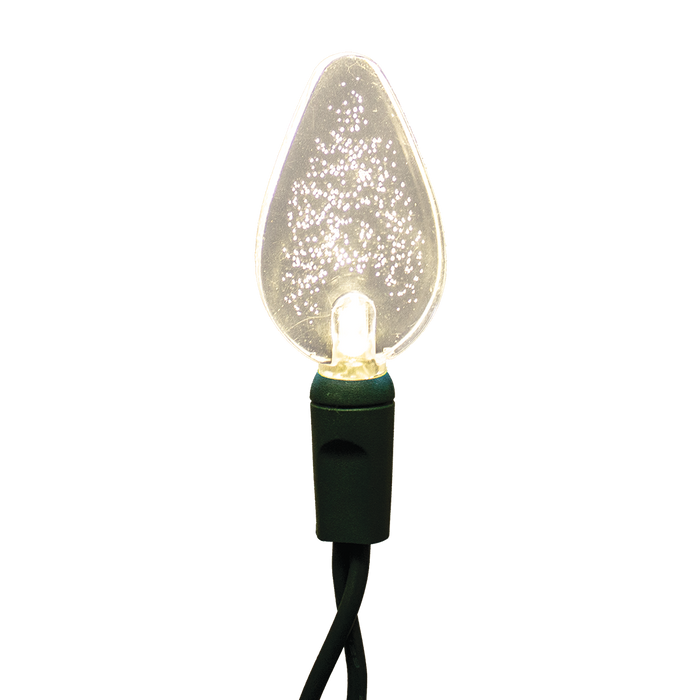 Acrylic C7 warm white bulbs on green wire
