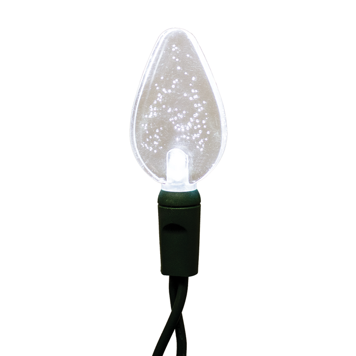 Acrylic C7 cool white bulbs on green wire