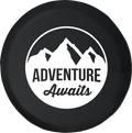 Adventure Awaits Mountain Scene Stamp Style Offroad Jeep RV Camper Spare Tire Cover J303