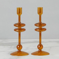 Amber Glass Candlestick Pair, Small - Nested