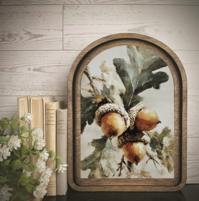 Arch Frame Art Fall Autumn Acorn Leaf | Wood & Canvas