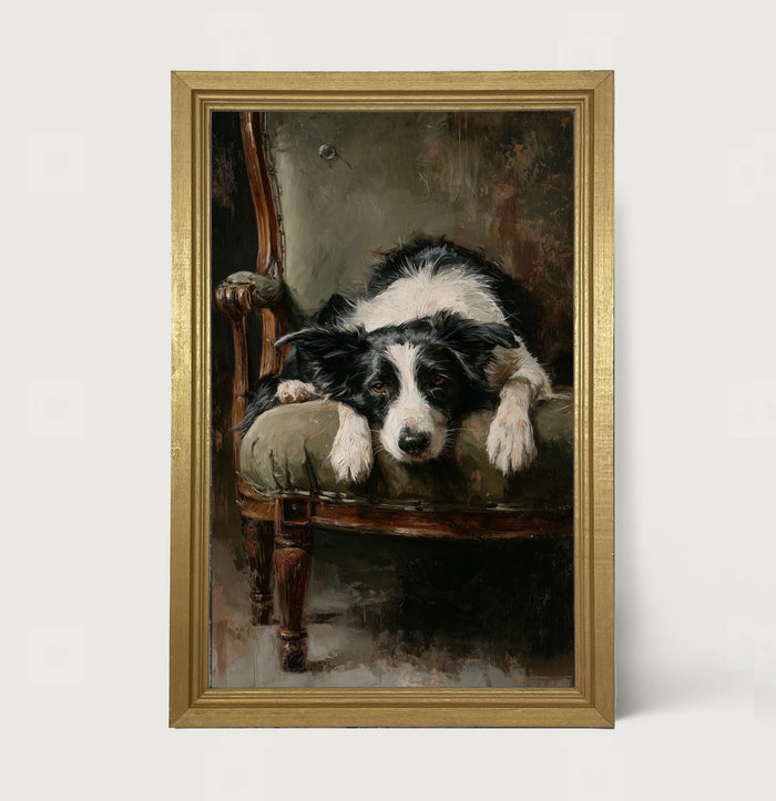 Armchair with Border Collie Dog - Framed Art