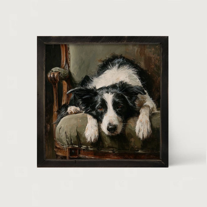 Armchair with Border Collie Dog - Framed Art