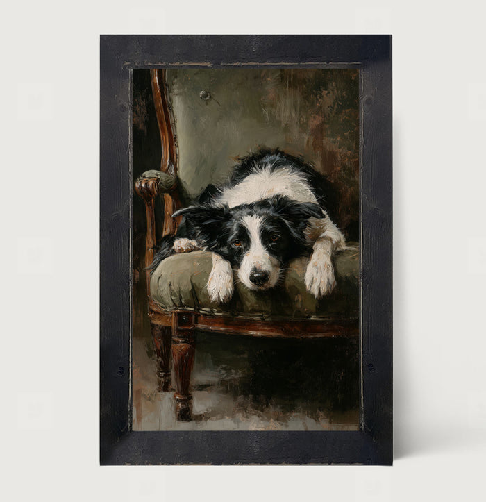 Armchair with Border Collie Dog - Framed Art