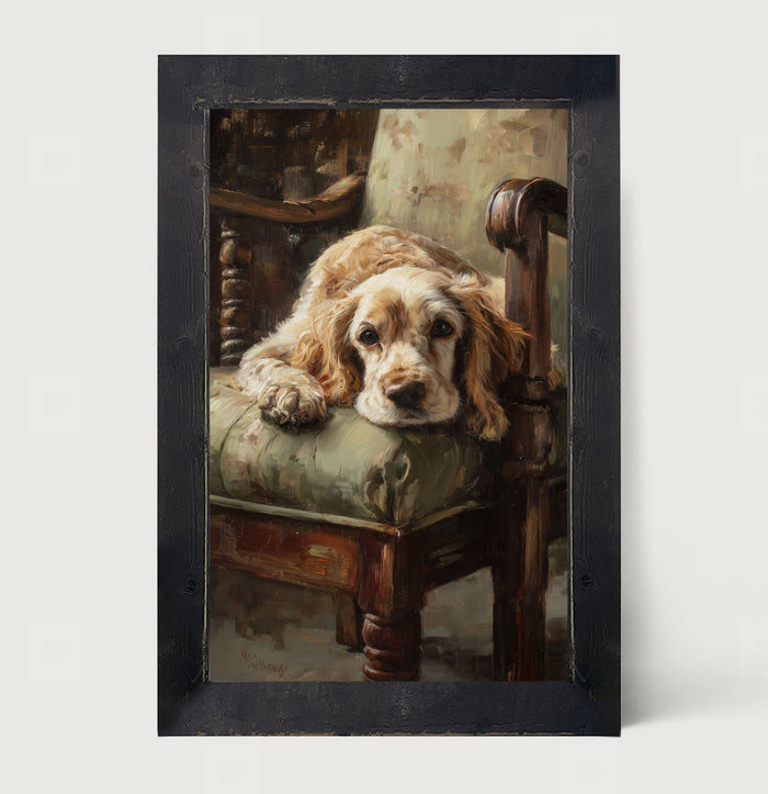 Armchair with Cocker Spaniel Dog - Framed Art
