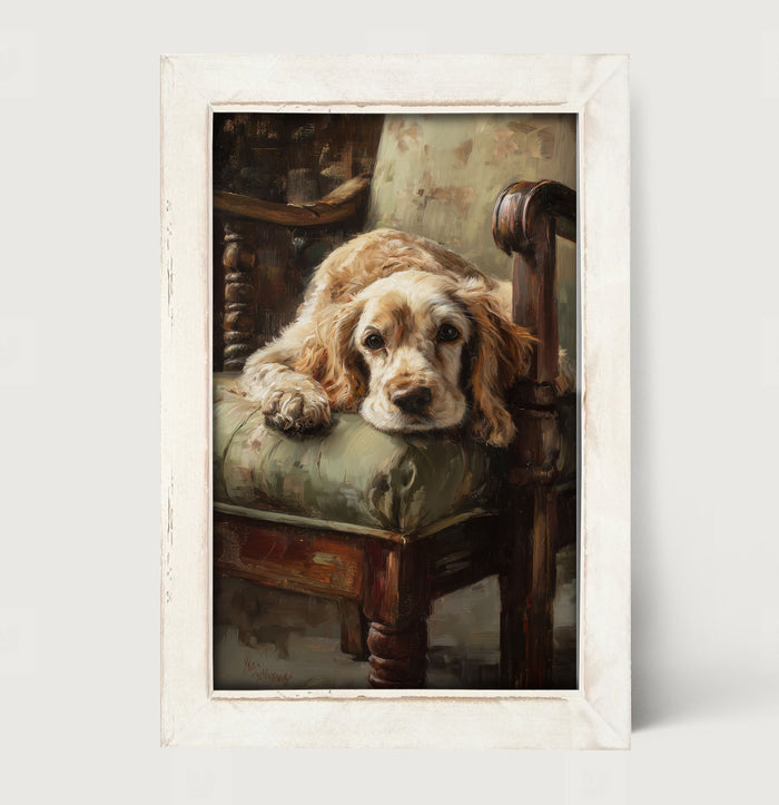 Armchair with Cocker Spaniel Dog - Framed Art