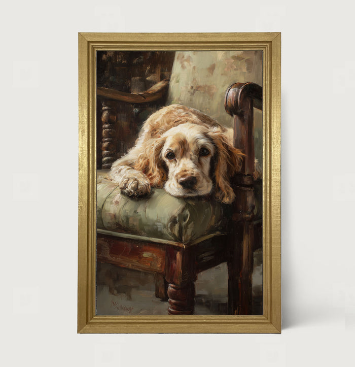 Armchair with Cocker Spaniel Dog - Framed Art