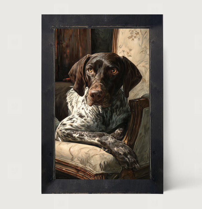 Armchair with German Shorthaired Pointer Dog - Framed Art