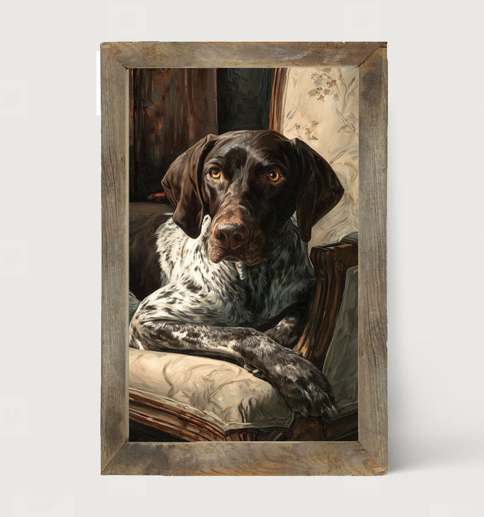 Armchair with German Shorthaired Pointer Dog - Framed Art