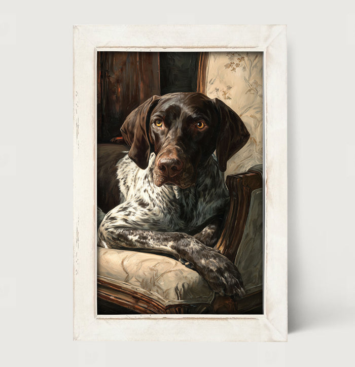 Armchair with German Shorthaired Pointer Dog - Framed Art