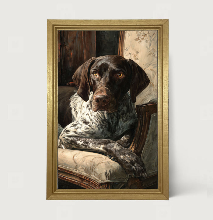 Armchair with German Shorthaired Pointer Dog - Framed Art