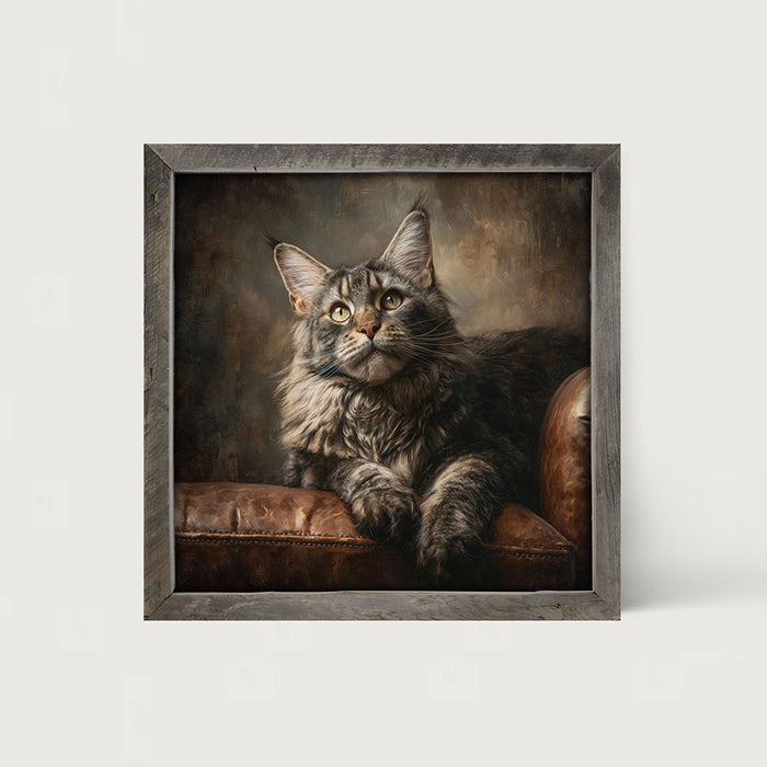 Armchair with Maine Coon Cat - Framed Art