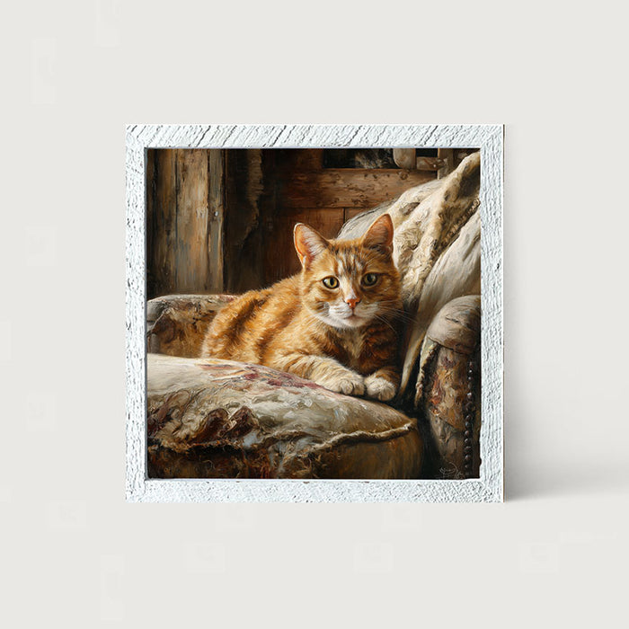 Armchair with Orange Tabby Cat - Framed Art