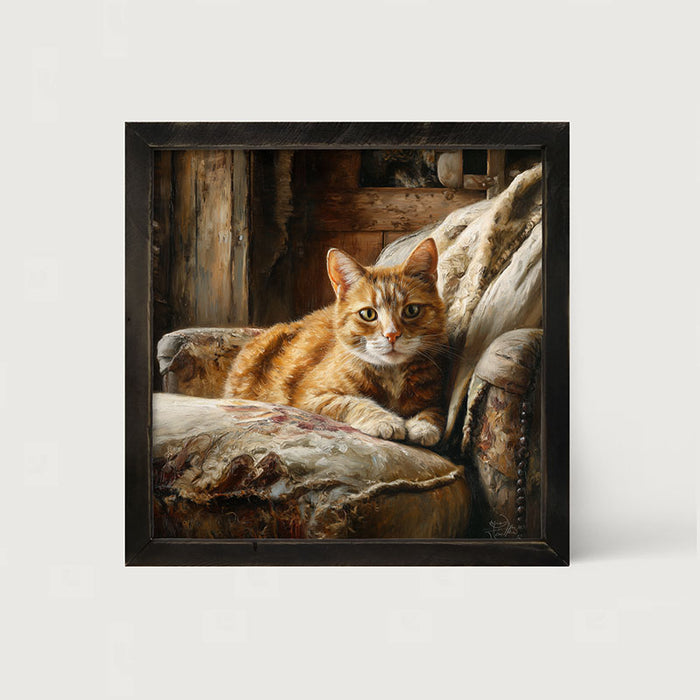 Armchair with Orange Tabby Cat - Framed Art