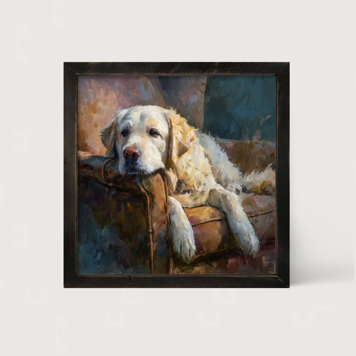 Armchair with Resting Golden Retriever