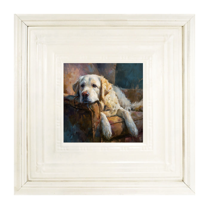 Armchair with Resting Golden Retriever