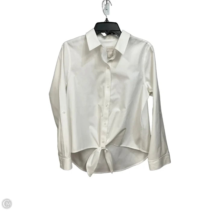 Blouse Long Sleeve By Chicos In White, Size: M