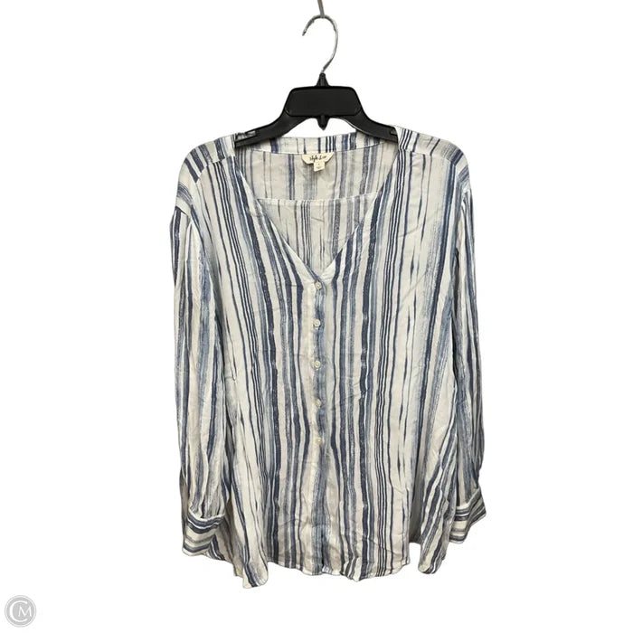 Blouse Long Sleeve By Style And Company In Blue & White, Size: L