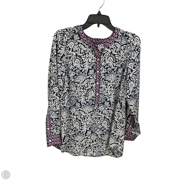 Blouse Long Sleeve By Talbots In Blue & White, Size: L
