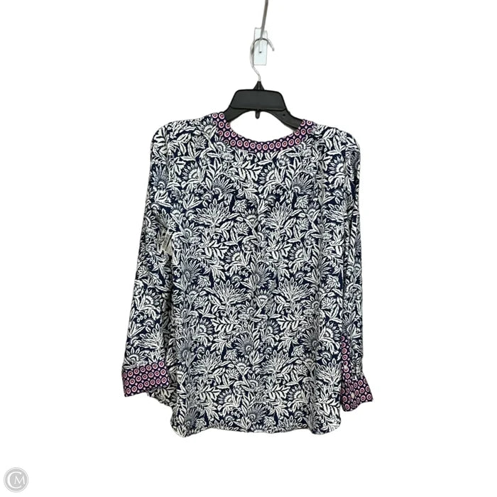 Blouse Long Sleeve By Talbots In Blue & White, Size: L