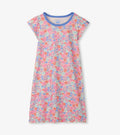 Blue Whimsical Flowers Ruffle Hem Nightgown
