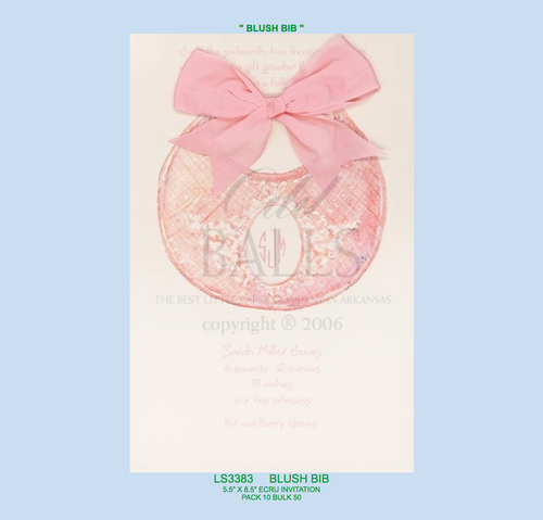 "Blush Bib" Pink Silk Ribbon Baby Invitation