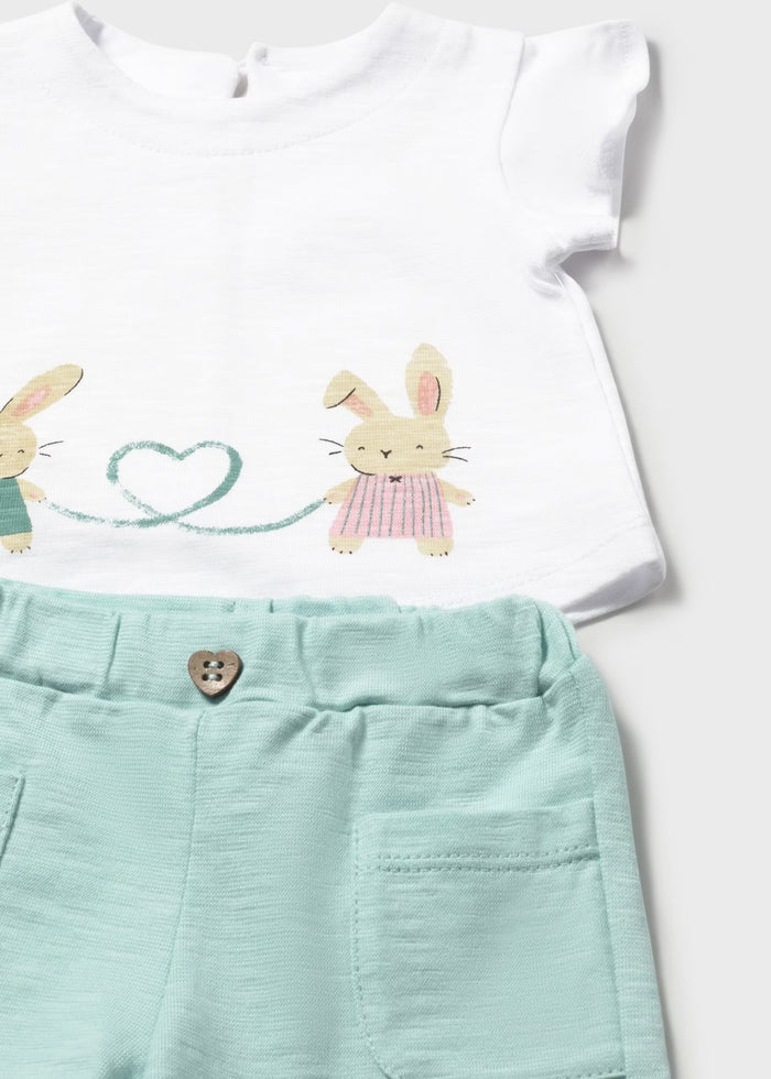 Bunny Love White Tee & Green Pocket Shorts
