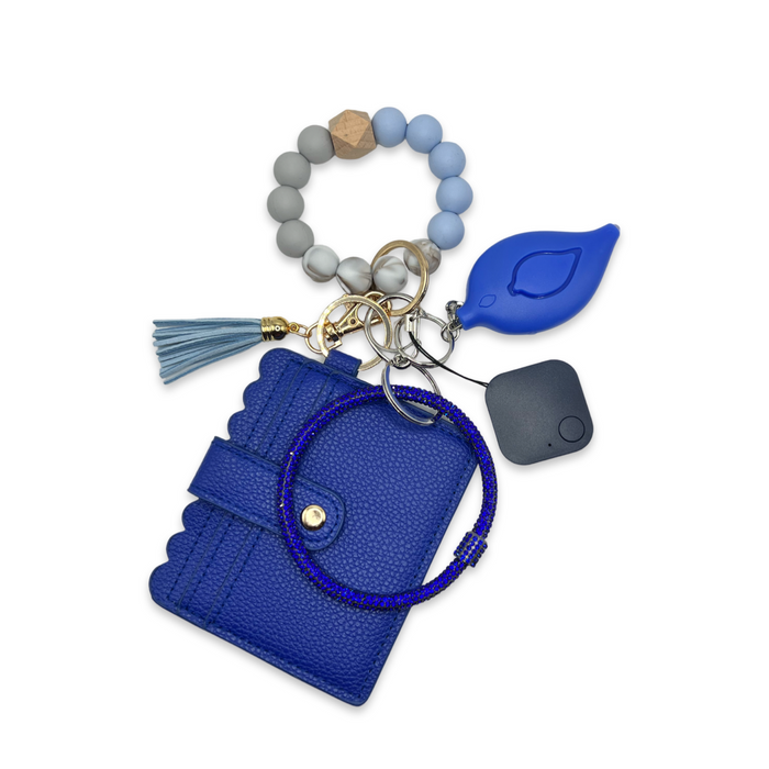 Card Holder Keychain With Alarm And GPS Tracker (Blue)
