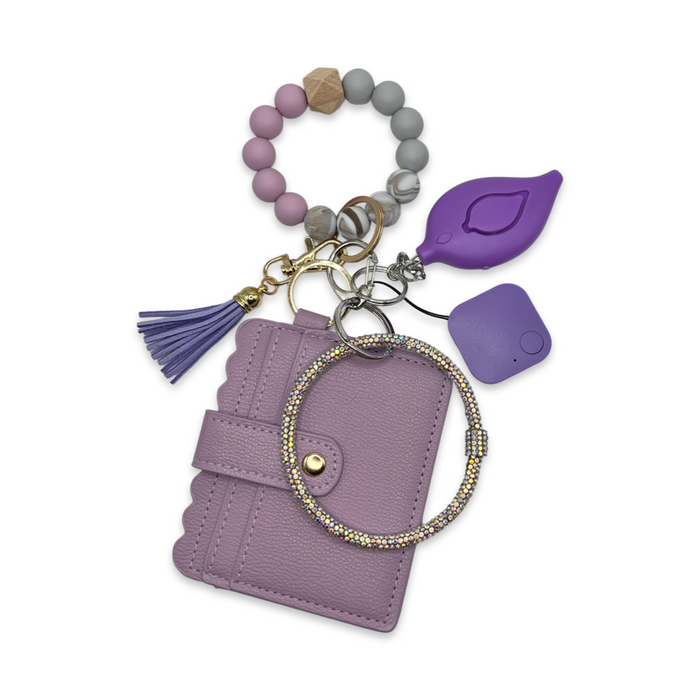 Card Holder Keychain With Alarm And GPS Tracker (Lilac)