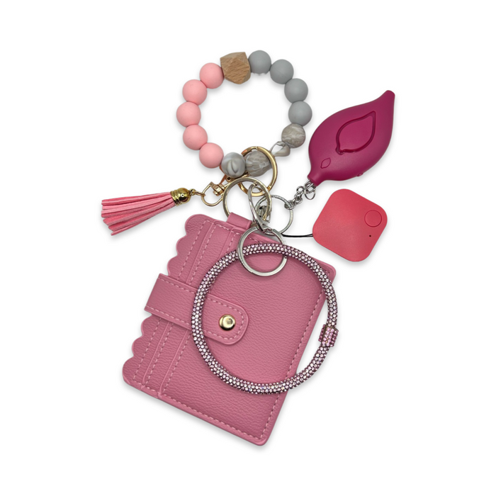 Card Holder Keychain With Alarm And GPS Tracker (Pink)