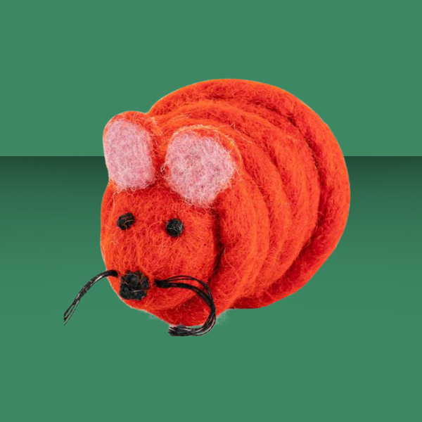 Cat in the Box Wool Mouse with 6' Tail Red