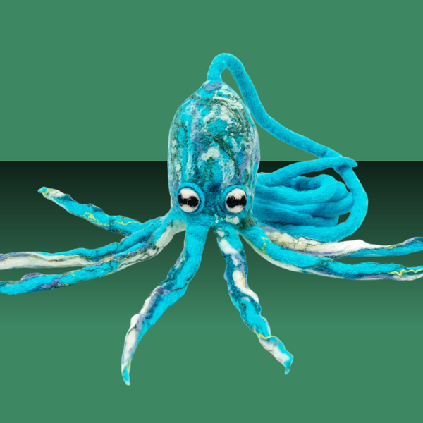 Cat in the Box Wool Octopus with 4' Tail Arctic Blue