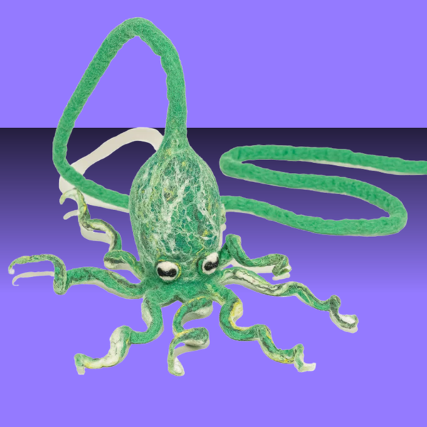 Cat in the Box Wool Octopus with 4' Tail Sea Kelp Green