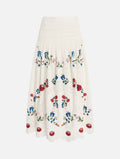 Celia Embroidery Midi Skirt in Cream