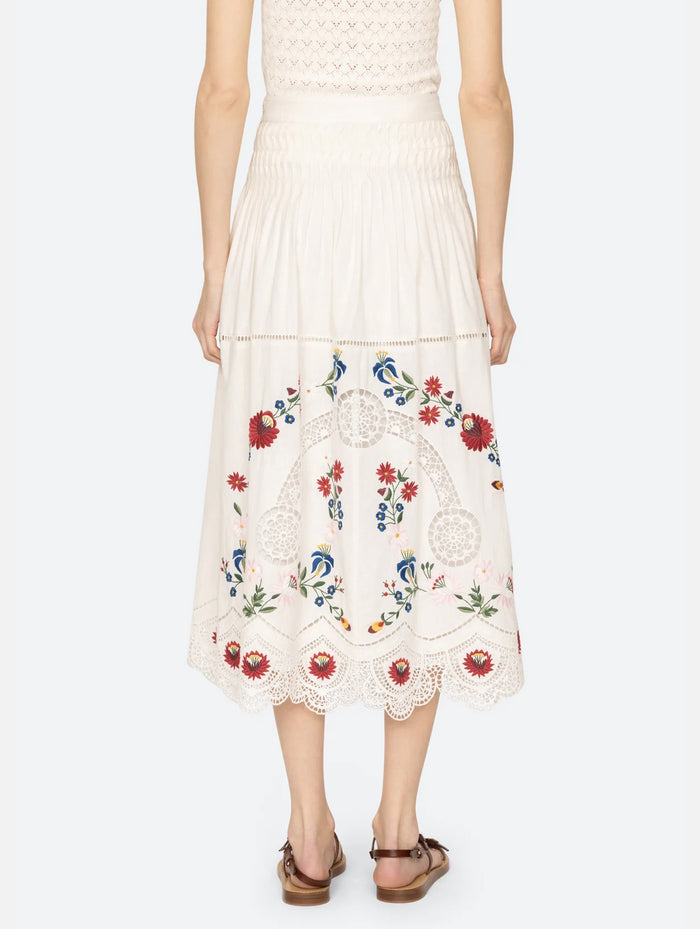 Celia Embroidery Midi Skirt in Cream