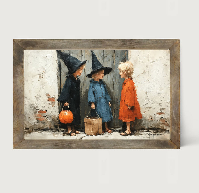 Children on Halloween Night - Framed Art