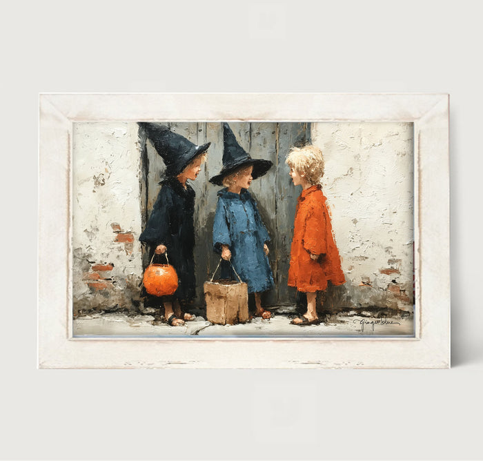 Children on Halloween Night - Framed Art