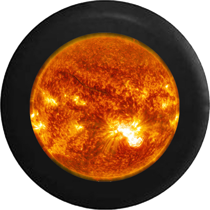 Close up of the Sun with Solar Flares Jeep Camper Spare Tire Cover BLACK-CUSTOM SIZE/COLOR/INK- R172 - TireCoverPro