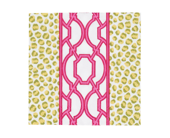 Cocktail Napkin - Banded Green/Fuchsia
