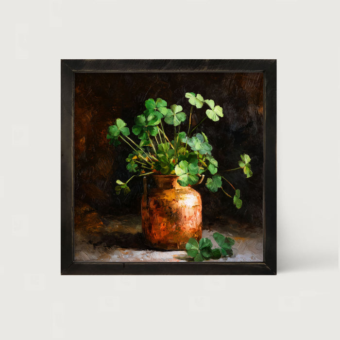 Copper Jar with Clovers - Framed Art