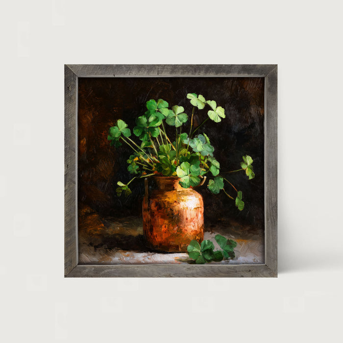 Copper Jar with Clovers - Framed Art
