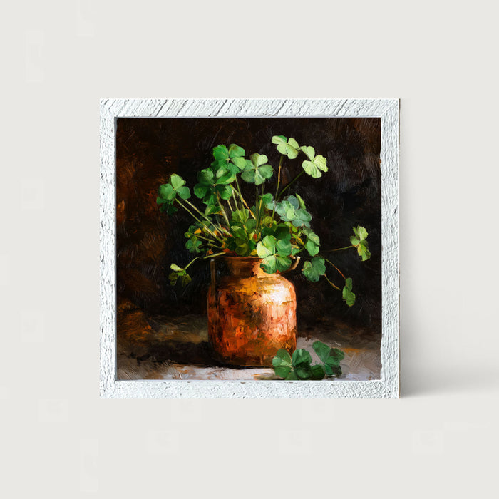 Copper Jar with Clovers - Framed Art
