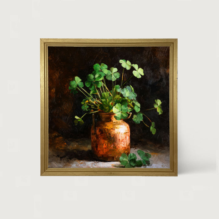 Copper Jar with Clovers - Framed Art