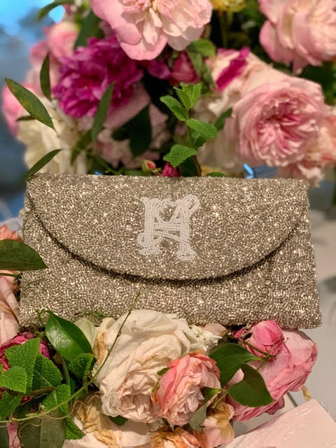 Crescent Monogram Beaded Handbag