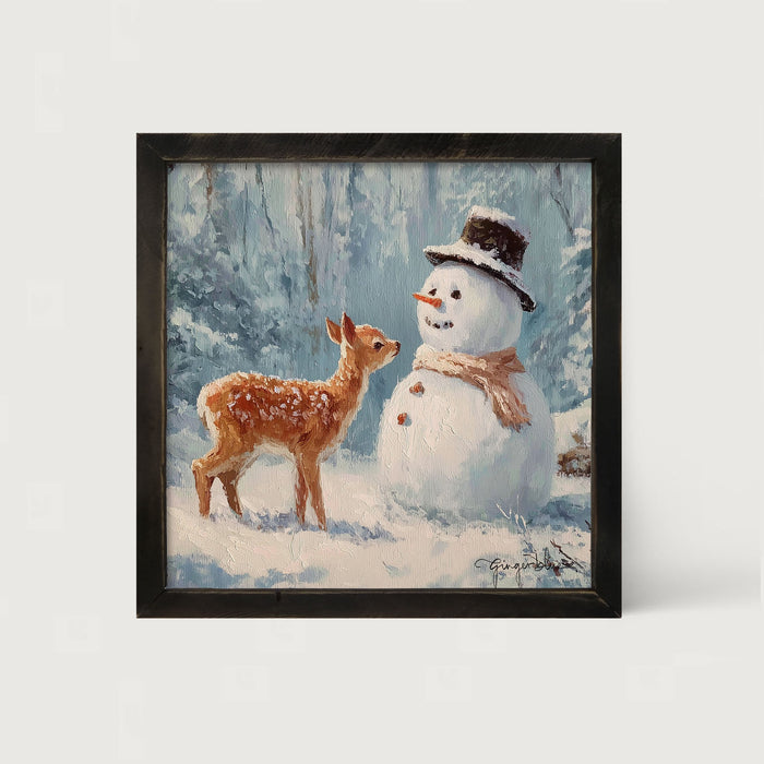 Deer with Snowman Friend