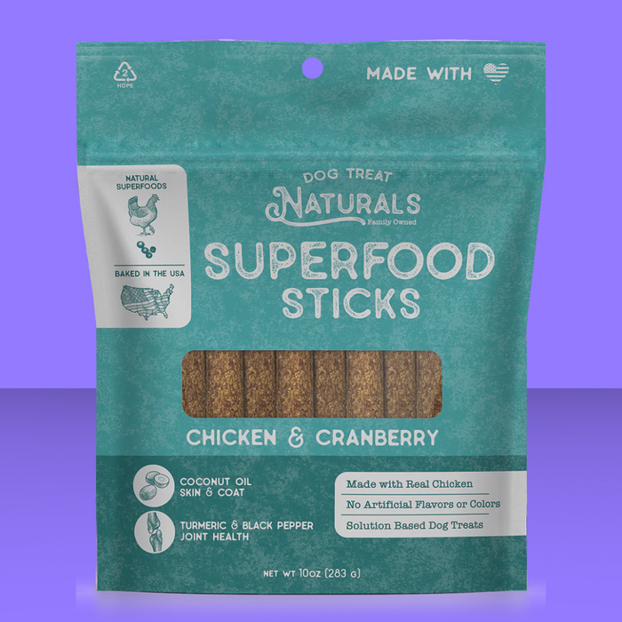 Dog Treat Naturals Superfood Sticks Chicken & Cranberry 10oz